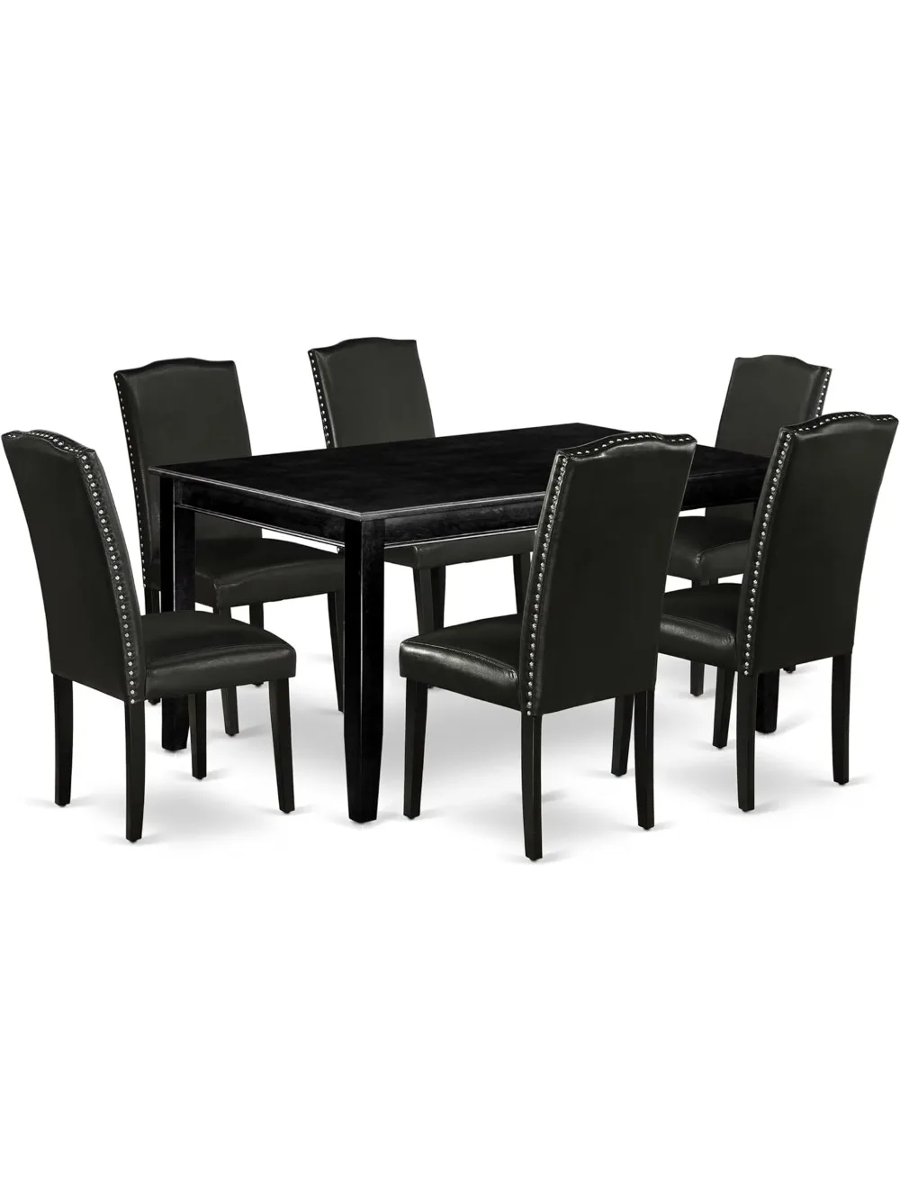 DUEN7-BLK-69 7 Piece Dining Table Set Consist of a Rectangle Kitchen Table and 6 Black Faux Leather Parson D