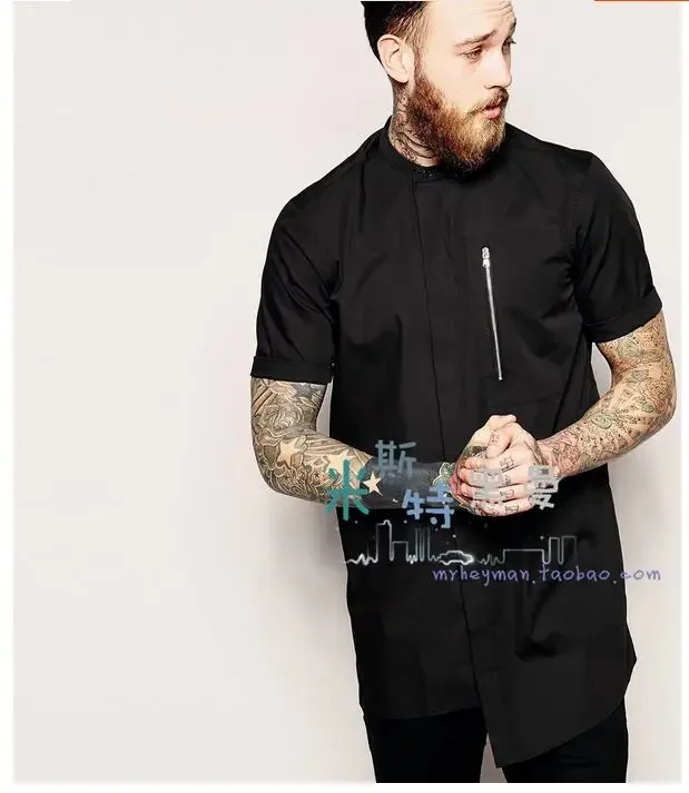 S-6XL 2024 New Men Women's Clothing Mr Fashion Stand Collar Short-sleeve Asymmetrical Long After Short Shirt Singer Costumes