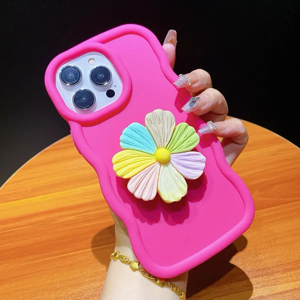 Flower Bracket Waves Soft Phone Case For Samsung Galaxy S24 FE S23 S21 S20 FE S22 Ultra S20FE A05 A05S A15 A35 A55 A54 5G Cover