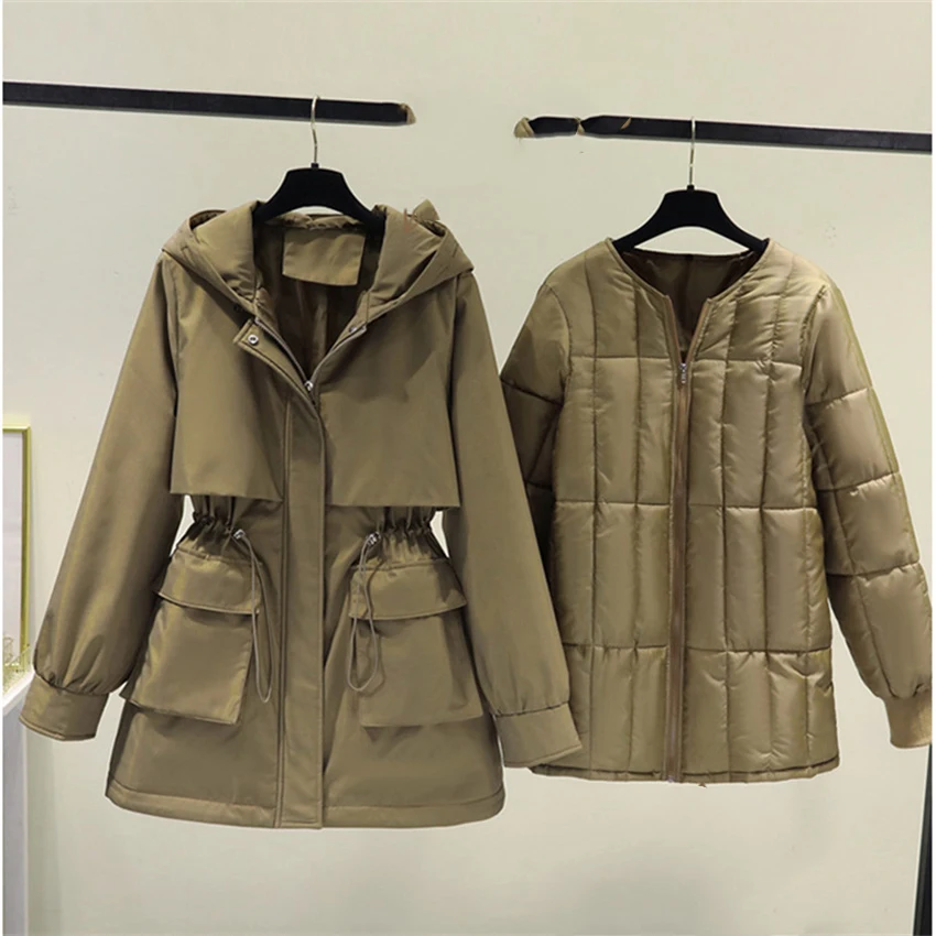 

New Autumn Winter Slim Women Down Cotton Jackets Solid Removable Inner Parkas Casual Warm Big Size Lady Long Sleeve Coats WZ1968