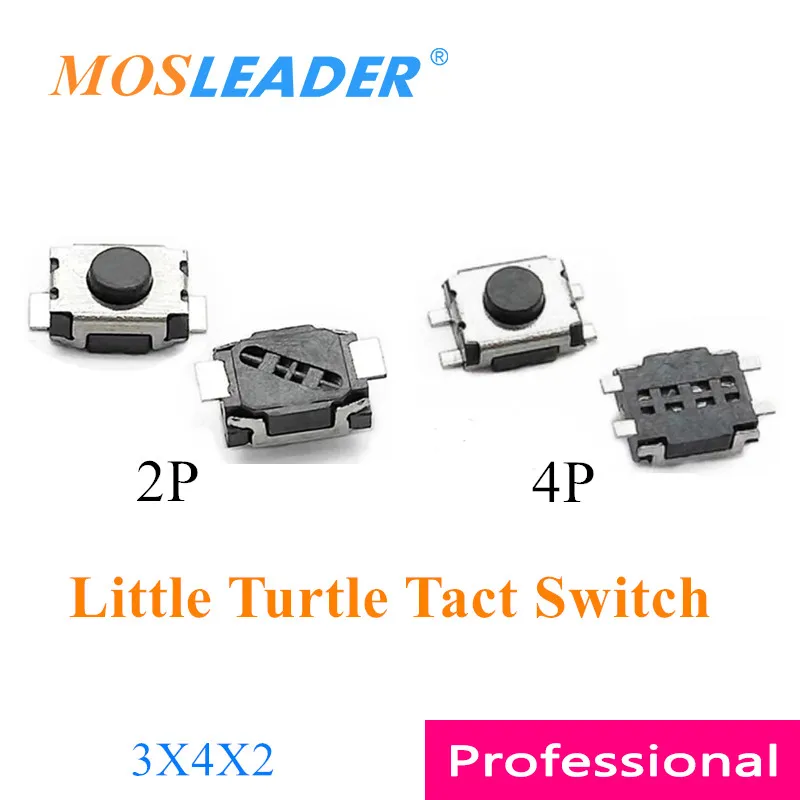 Mosleader 1000pcs 3*4*2 3x4x2 Tact Switch 2P 4P 2 Pin 4 Pin SMD Small Little Turtle Switch Micro Button No location Bulk Tape