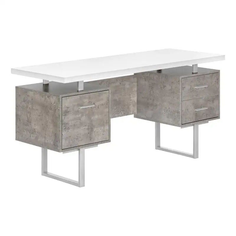

Contemporary 60" Computer Desk for Home Office with Left/Right Setup, Storage Drawers, White & Grey Concrete Laminate, Grey
