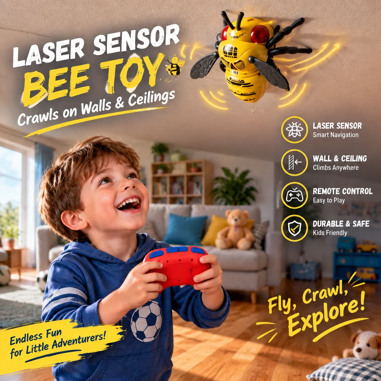 RC bee crawling toy, simulated insect toy with 360 ° infrared light chasing multi-faceted car, boy's birthday gift