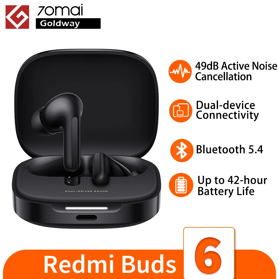 Xiaomi Redmi Buds 6 Earphone 49db Active Noise Cancellation Bluetooth 5.4 Dual Driver Sound 40 Hours Battery Life Mi TWS Earbuds