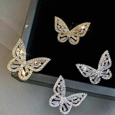 Fashionable Hollowed Out Zircon Temperament Butterfly Earrings, New Trendy and Cool Style Earrings, Earrings and Accessories