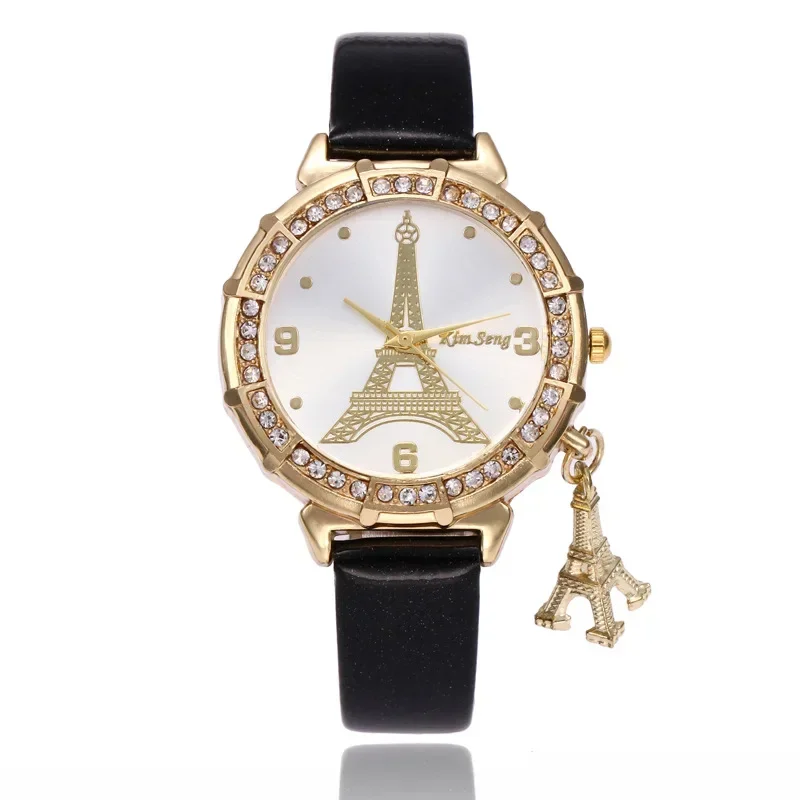 Elegant Luxury ผู้หญิงนาฬิกาแฟชั่น Paris EIFFEL Tower สุภาพสตรีนาฬิกาหนัง Faux ควอตซ์นาฬิกา Relogio Feminino Reloje Mujer