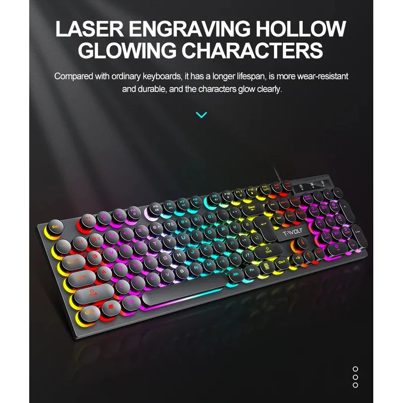 104 retro key board gaming keyboards ergonomic glowing  gamer branco klawiatura do komputera tastiera pc