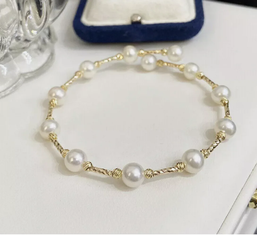 

Beautiful 7-8mm AAA akoya Natural White Round Pearl Bracelet 7.5-8in