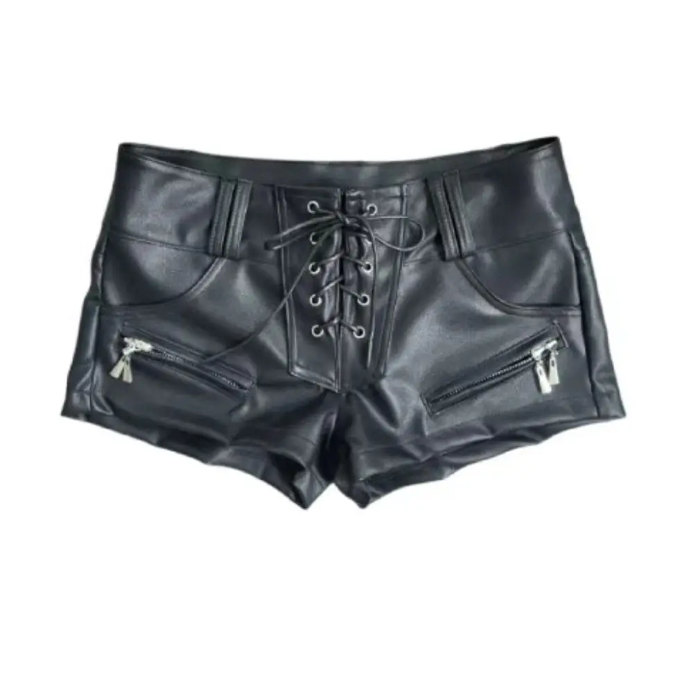 Spice Girl Mid-waist Strap Pu Leather Shorts Women's Autumn and Winter Design Sense Slim Hip Shorts