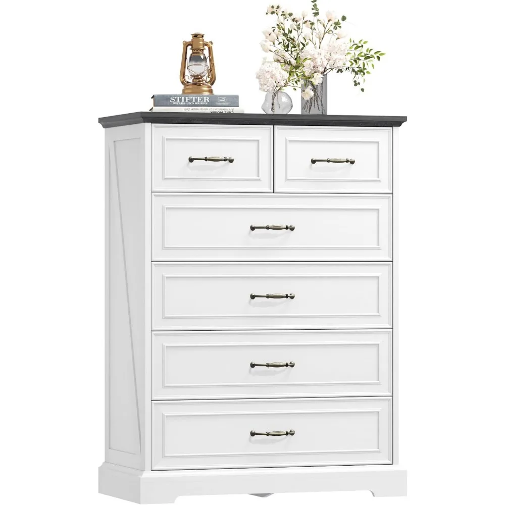 Comò per camera da letto, cassettiera in legno, cassettiera rustica per fattoria con cassetti e maniglie in metallo, organizer moderno