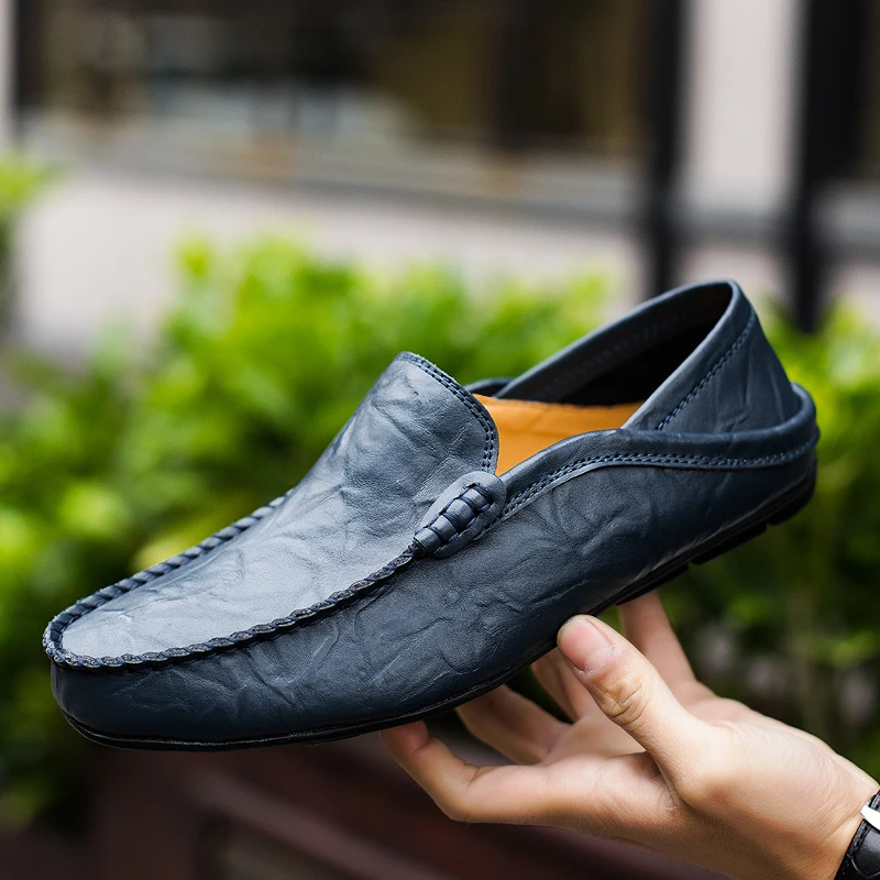 Zapatos informales de lujo para hombre, calzado de cuero suave con plataforma baja, ligero, transpirable, antideslizante, color negro, para