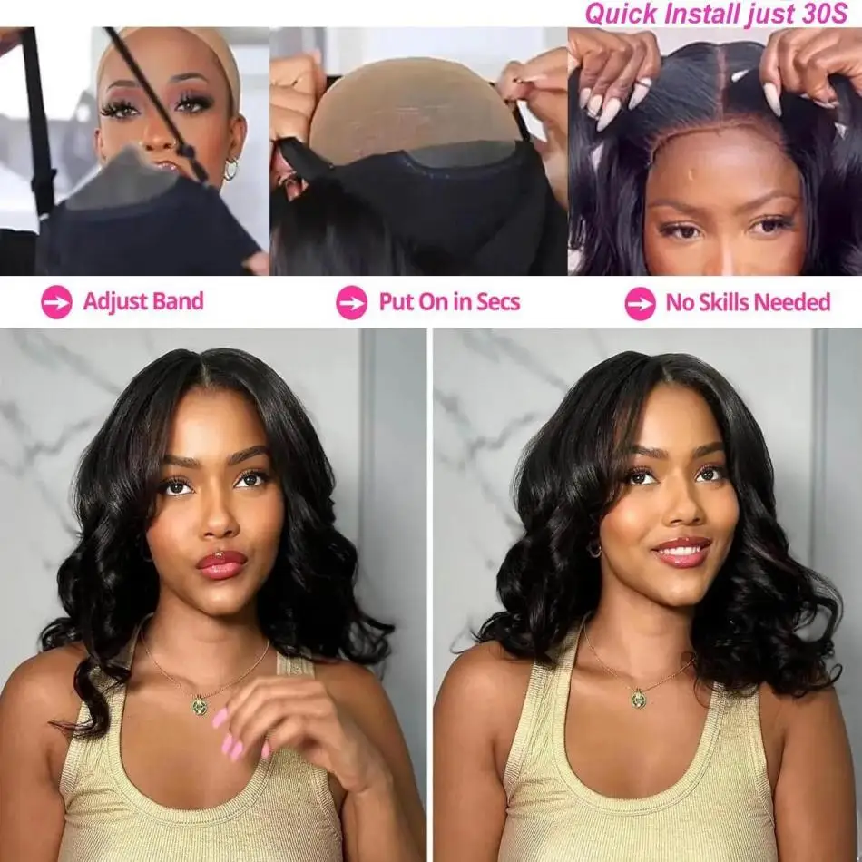 Short Bob 5X5 Body Wave Wig Human Hair Glueless Ready To Wear 4X4 Brazilian Pre Cut 10 12 Inch Closure Pre Plucked Wig For Women