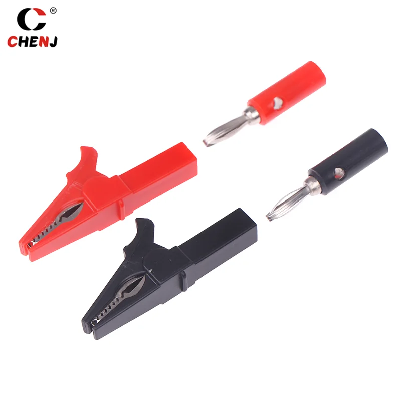 1Set Portable 55MM Alligator Clip + Banana Plug Plastic Handle Test Probe With 4MM Banana Plug Metal Cable Clips