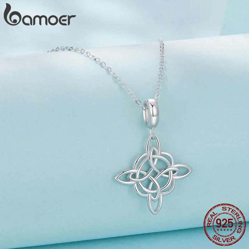 BAMOER 925 فضة سلتيك عقدة قلادة قلادة المتشابكة الحلقات O-سلسلة ربط سلسلة الأصلي للنساء هدية الحب اليومية