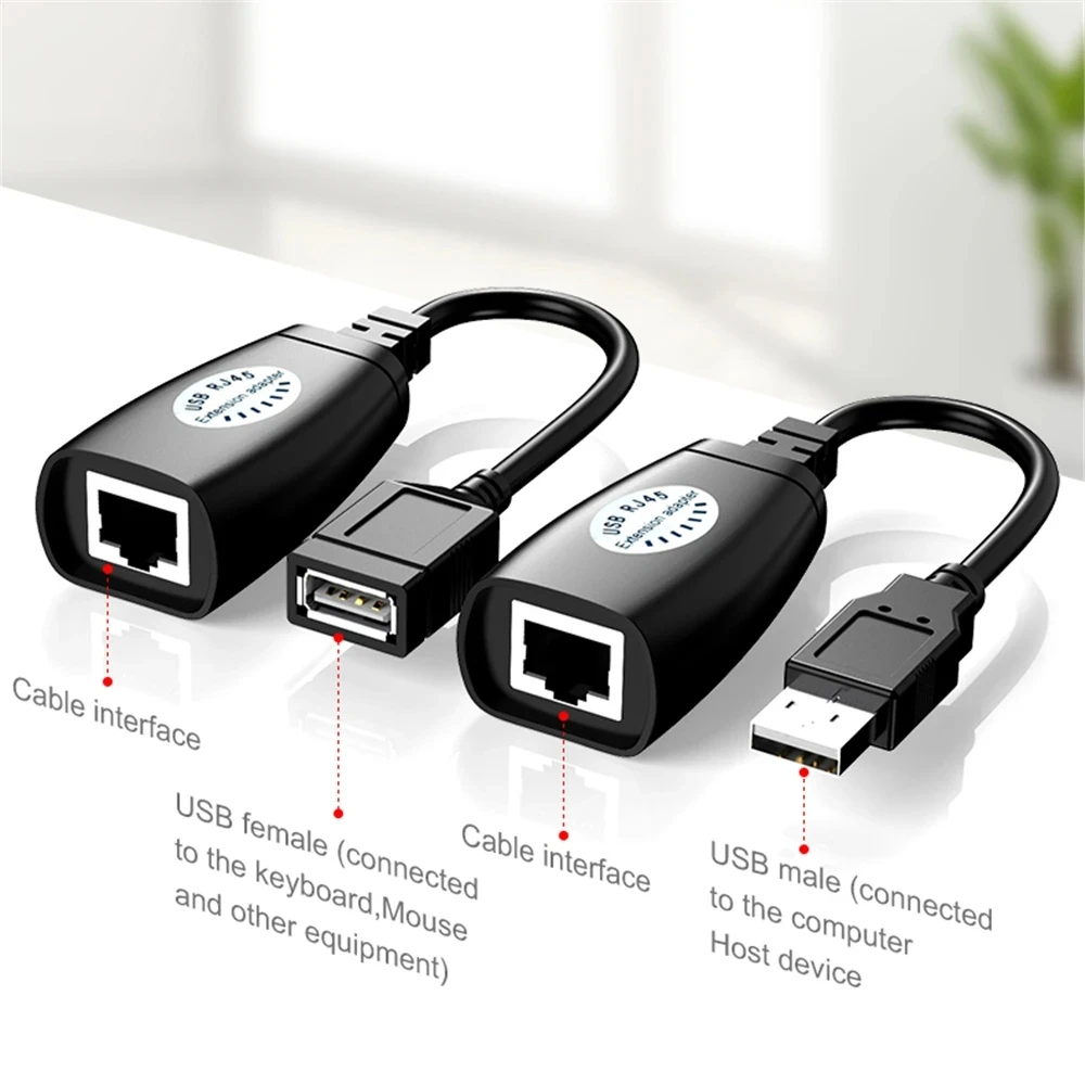 USB إلى RJ45 RJ 45 LAN تمديد كابلات محول موسع أكثر من Cat5 RJ45 Cat6 التصحيح الحبل الأسود شبكات الملحقات 2 قطعة