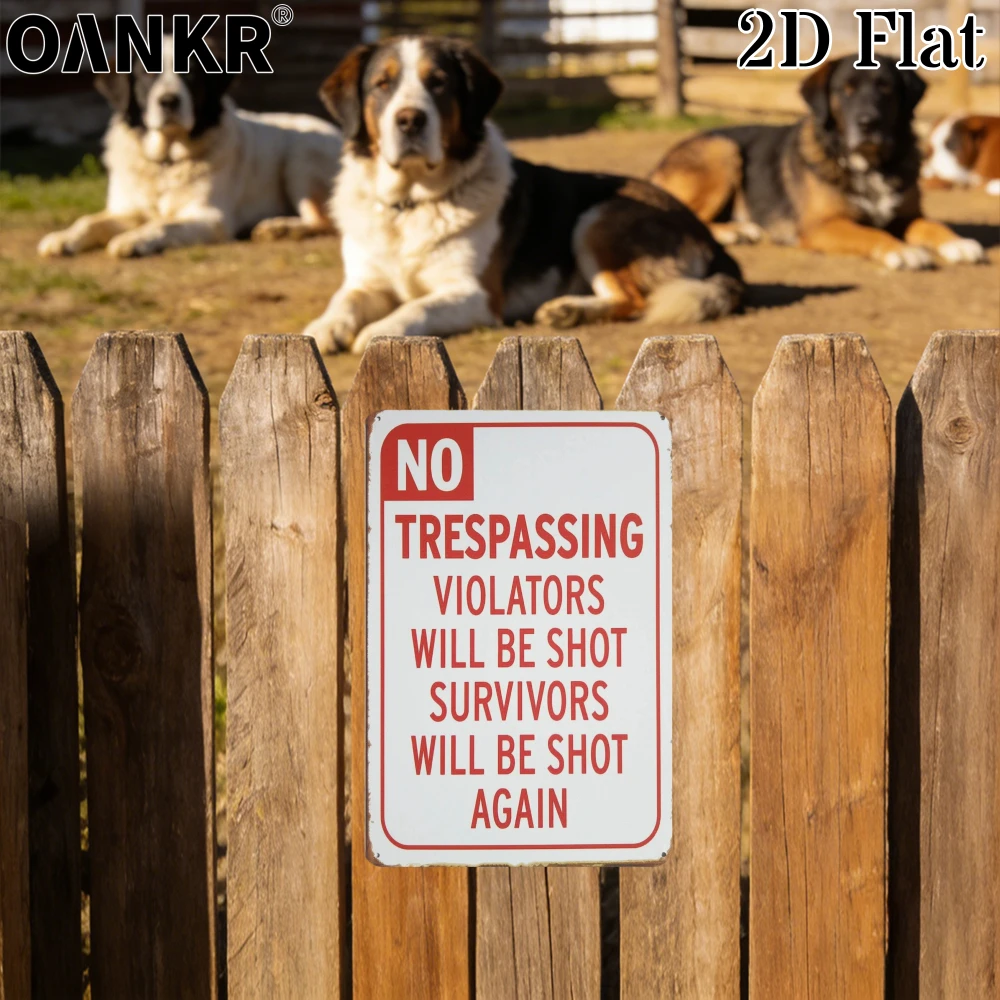 Vintage Warning Art Metal Tin Sign, No Trespassing Violators Will Be Shot Survivors Will Be Shot Again Metal Signs for Home Wall