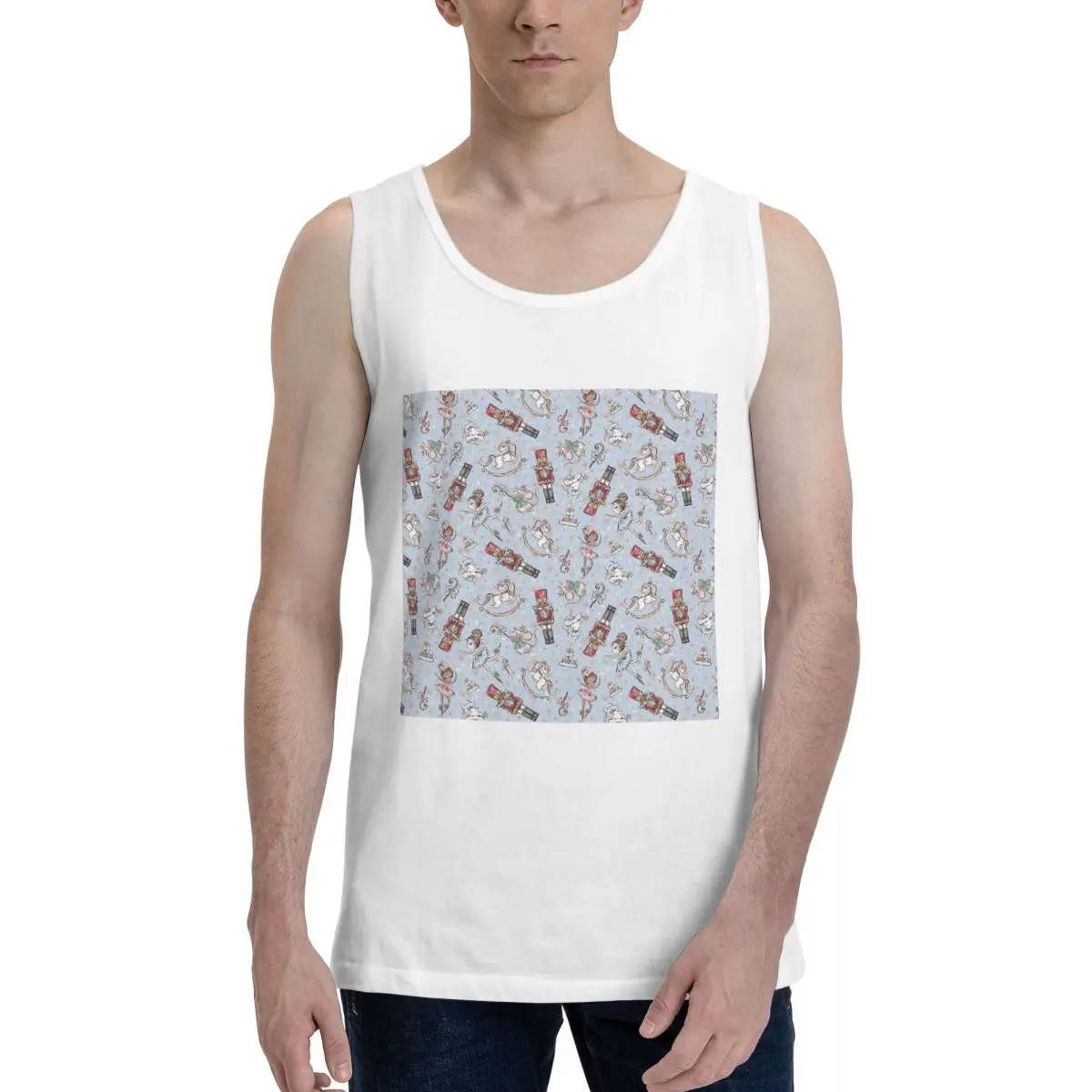 Christmas Nutcrackers Stars Ballerina Violin 100% Cotton Men's Sweatshirt Vest Sleeveless Clothing Tees Men Tank Tops T-shirt