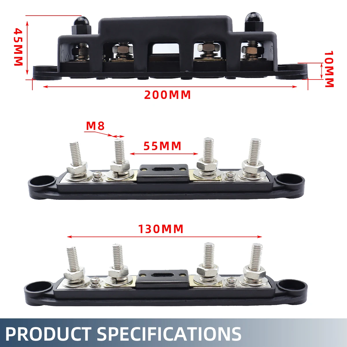 300A Bus Bar 12V-48V DC Power Distribution Block,with 300A ANL Fuse,4 x M8 Battery Terminal for Marine Automotive RV Boat