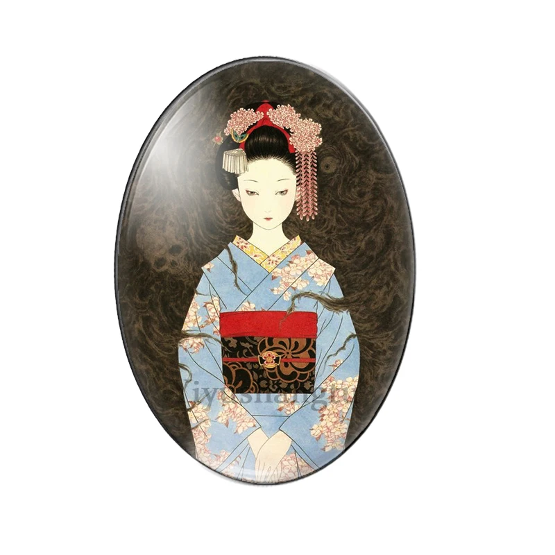 Fashion Japanese geisha Gorgeous dress 13x18mm/18x25mm/30x40mm Oval photo glass cabochon flat back Making findings