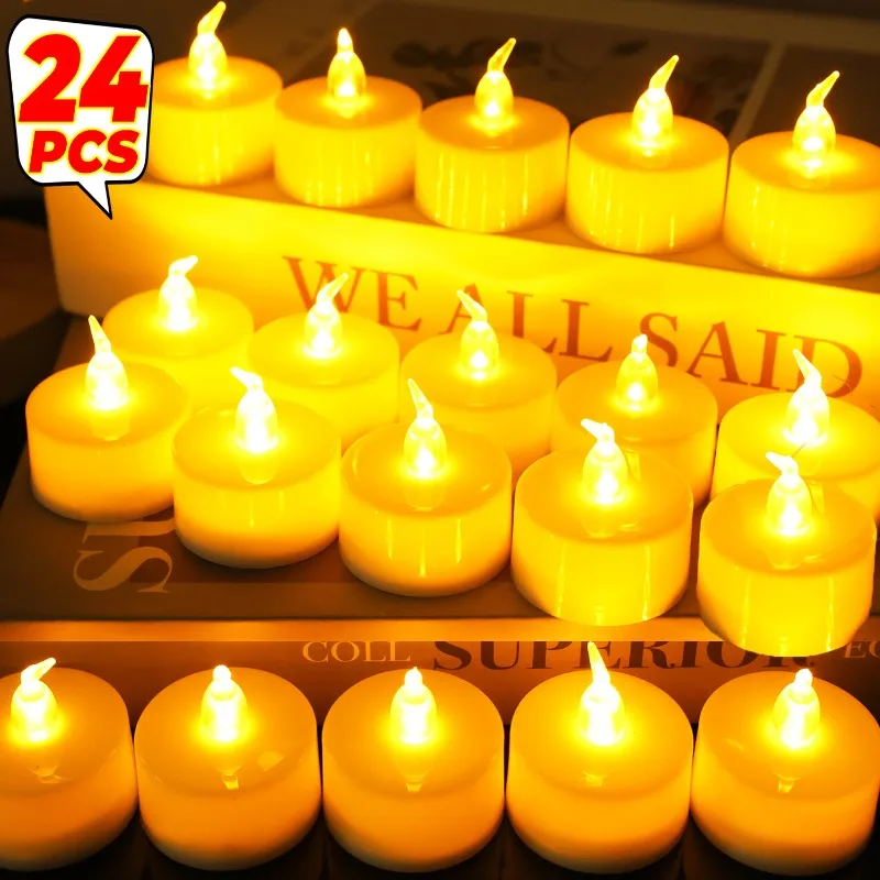 24/6PCS Flameless LED Candle Creative Wishing Led Tea Light Warm Yellow Candle Wedding Valentine's Day Party Decoration Lamps