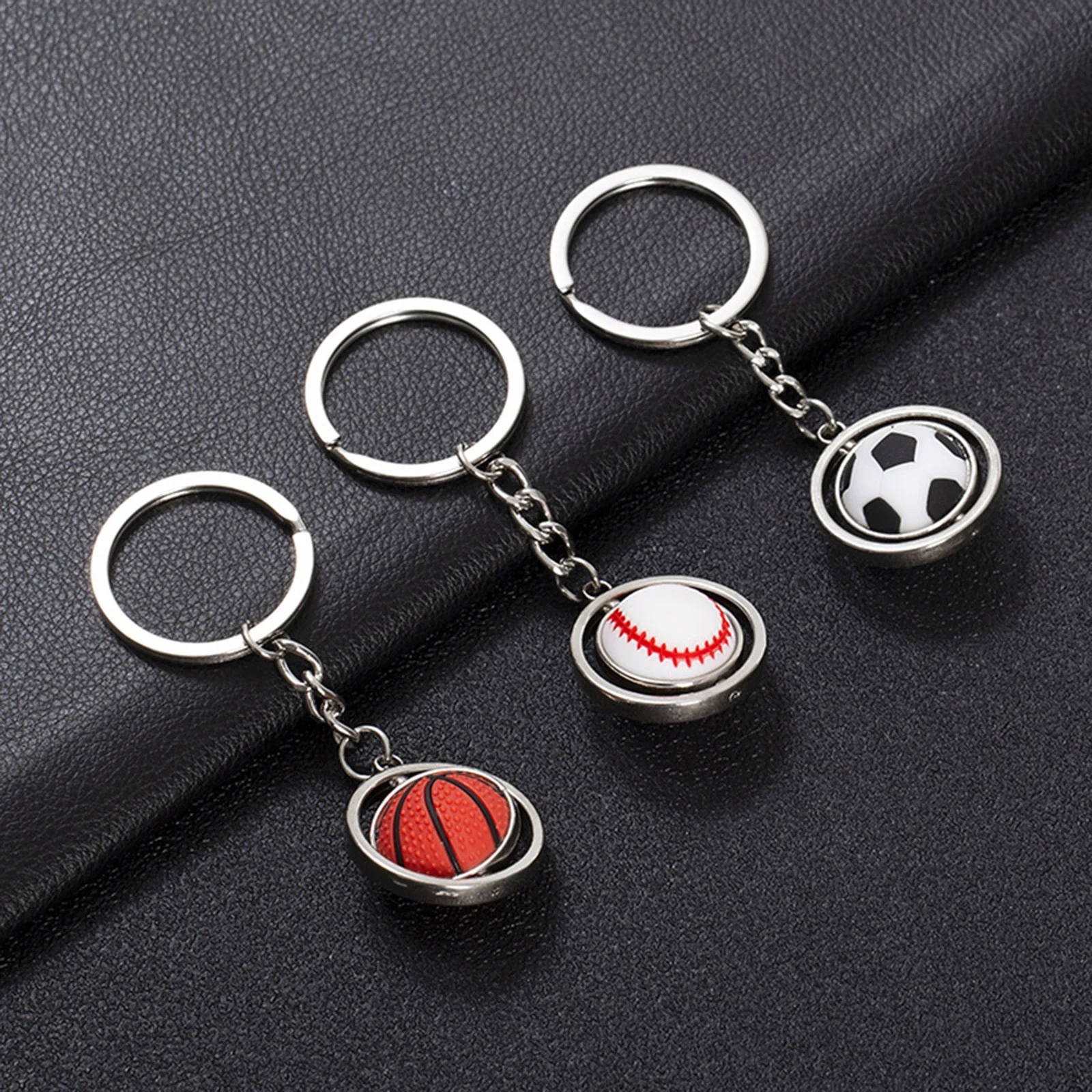 1PC Fashion Sport Keychain Birthday Gift Silver Color Keyring Rotatable Football Basketball Baseball Pendant Keychain 8.5x3cm