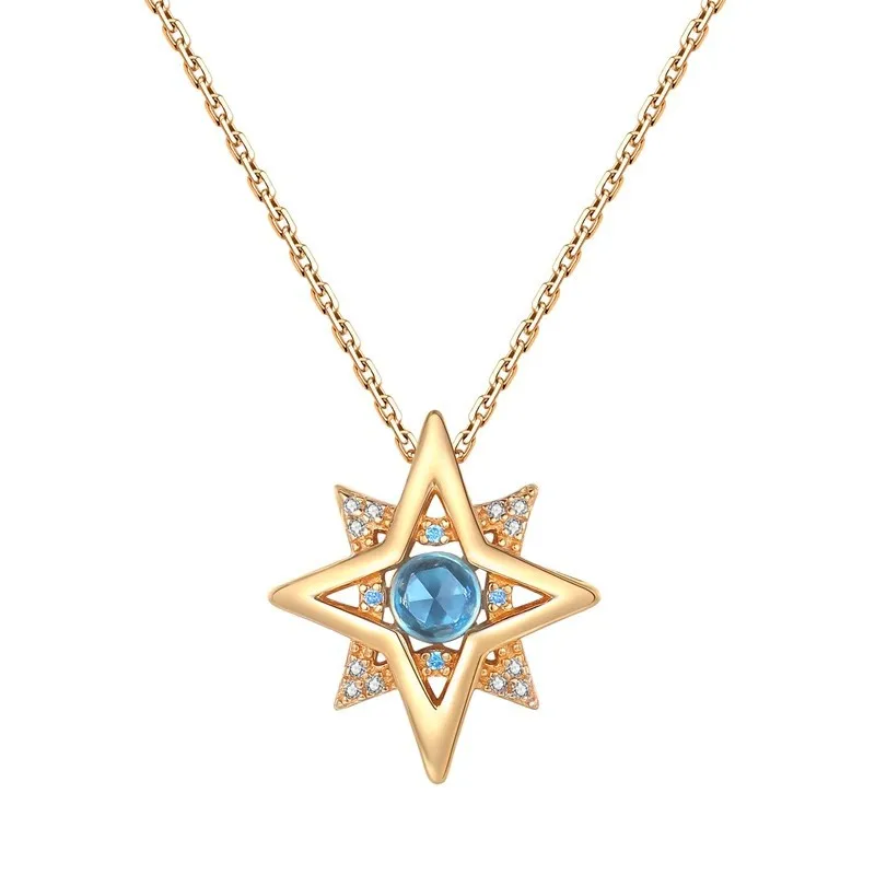 الأزرق كريستال مثمنة نجمة قلادة قلادة ملهمة ضوء الفاخرة لامعة الماس البطانة طوق سلسلة الراقية المجوهرات هدية
