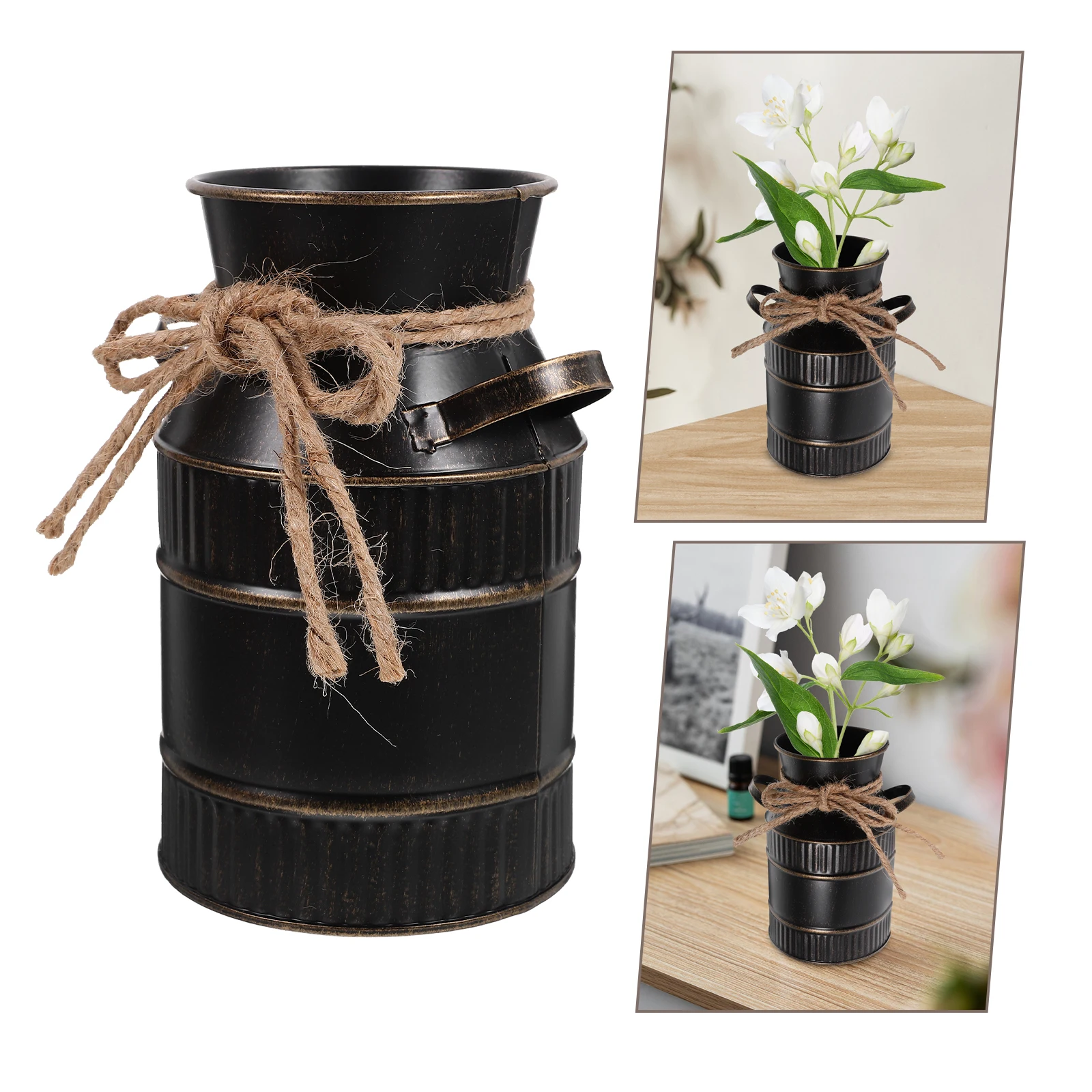 

Retro Milk Vintage Flower Bucket Vase Tall Iron Flower Bucket Blue Handheld Plant Pot for Home Decor Wedding Gifts