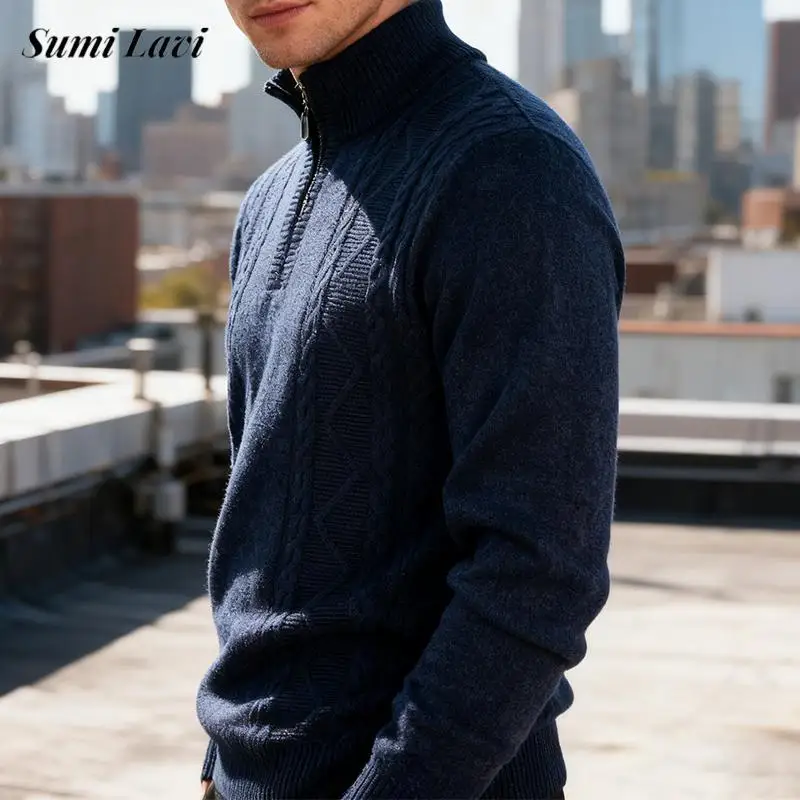 

Daily Casual Mens Slim Sweaters Knitted Stand Collar Pullover Tops Autumn Winter Men Vintage Jacquard Crochet Knitting Sweater