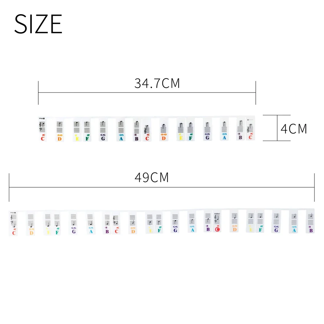 Universal Silicone Piano Note Stickers for 61/88 Key Electronic Keyboard White Colored Key Strips Musical Instrument Labels