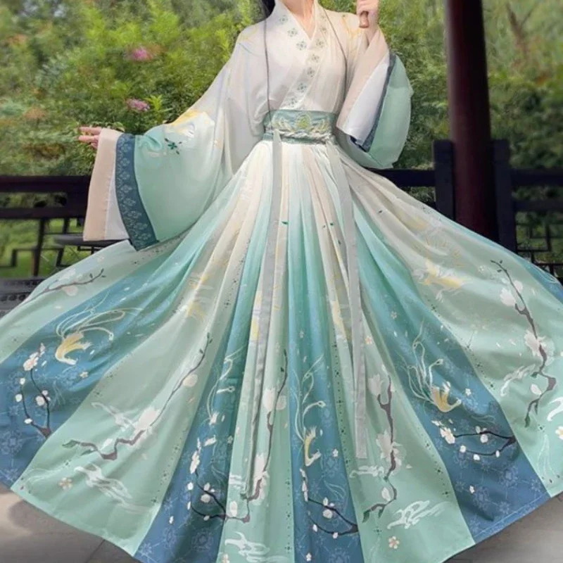 Costumes Hanfu de style chinois pour femmes, broderie florale, robes dégradées, princesse traditionnelle des Prairies, financièrement vintage, tenues 03