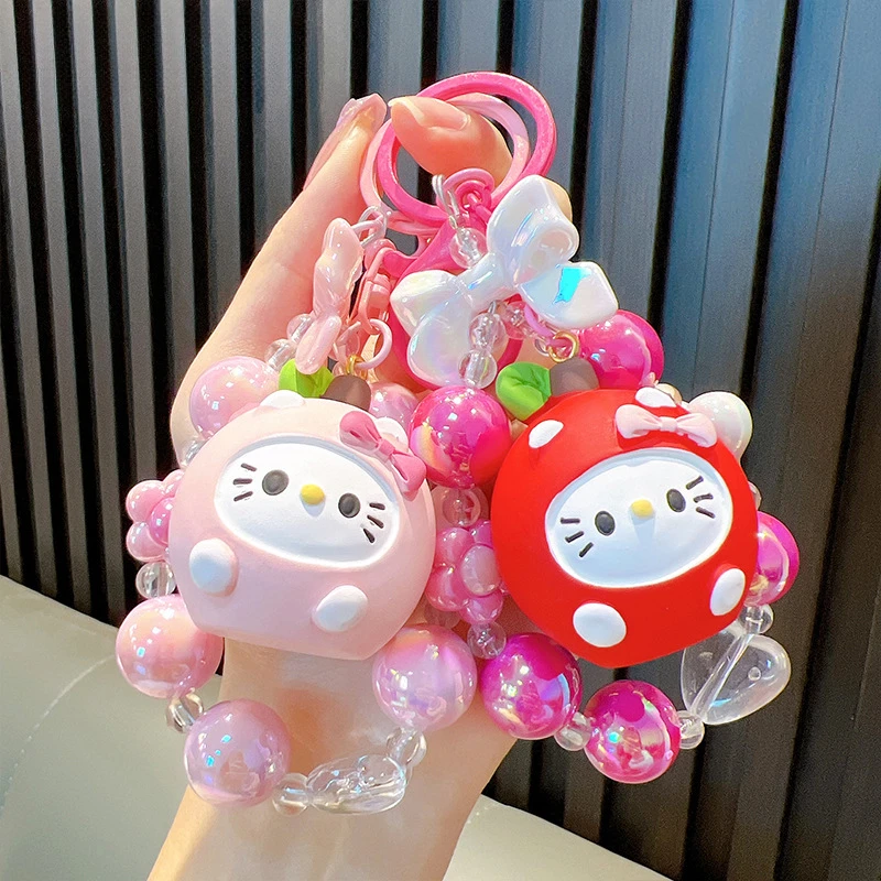 

Kawaii Sanrio Kuromi Keychains Bowknot Beads Cartoon Hello Kitty Melody Charm Wrist Strap Earphone Case Pendant Bag Decor Gift