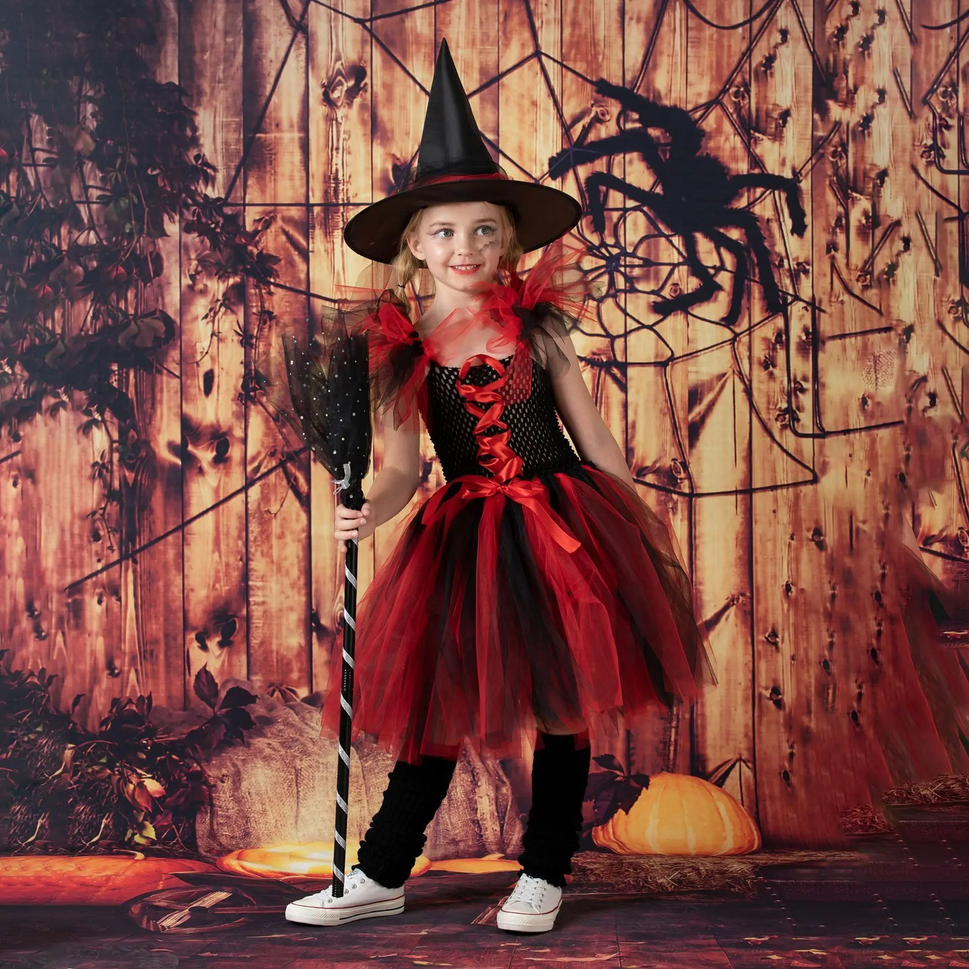 

New Halloween cute children's costume witch cosplay festival stage party girl dress mesh dress set