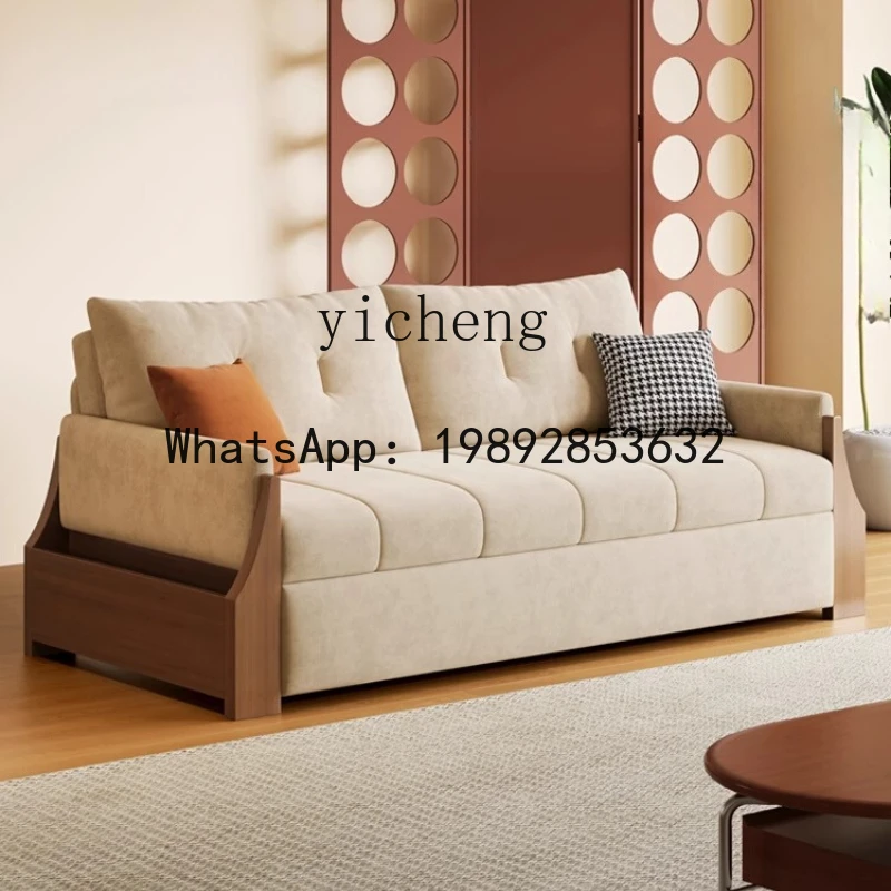 AA  retro solid wood sofa bed fabric foldable storage dual-purpose  multi-functional retractable bed