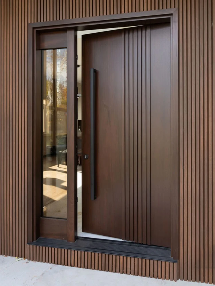 Sixinalu Entrance Doors Wood Grain Pivot Front Exterior Entry Door 1.5x2.2M Aluminum Glass Interior Door Panel Home Decor Custom