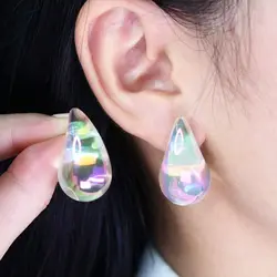 Colorful Water Drop Earrings Korean Vintage Large Teardrop Dangle Earrings Irregular Stud Earrings