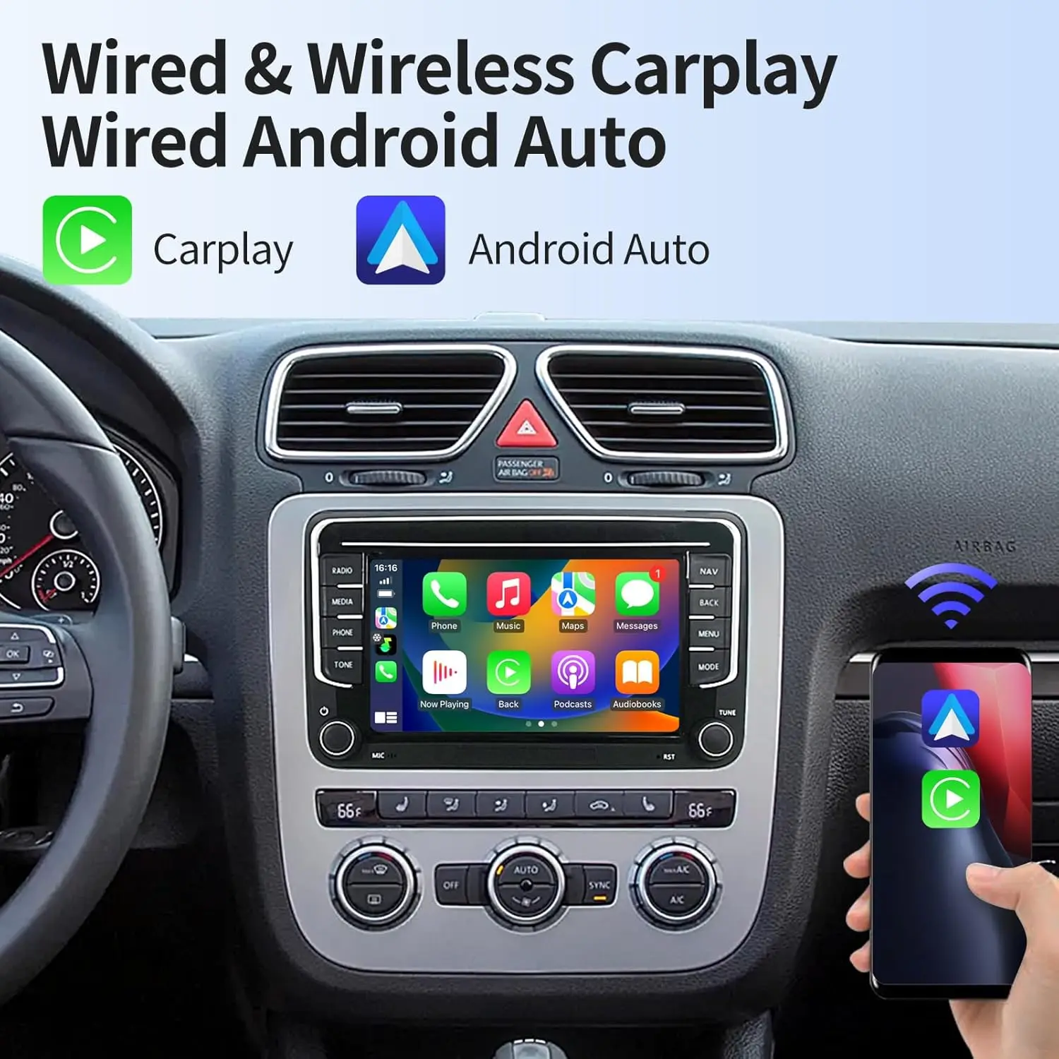 أندرويد مشغل وسائط متعددة للسيارة ، راديو سيارة 2Din ، سيارة ستيريو ، فولكس فاجن ، سكودا اوكتافيا ، جولف 5 ، 6 ، باسات ، بولو ، جيتا ، 7" #2