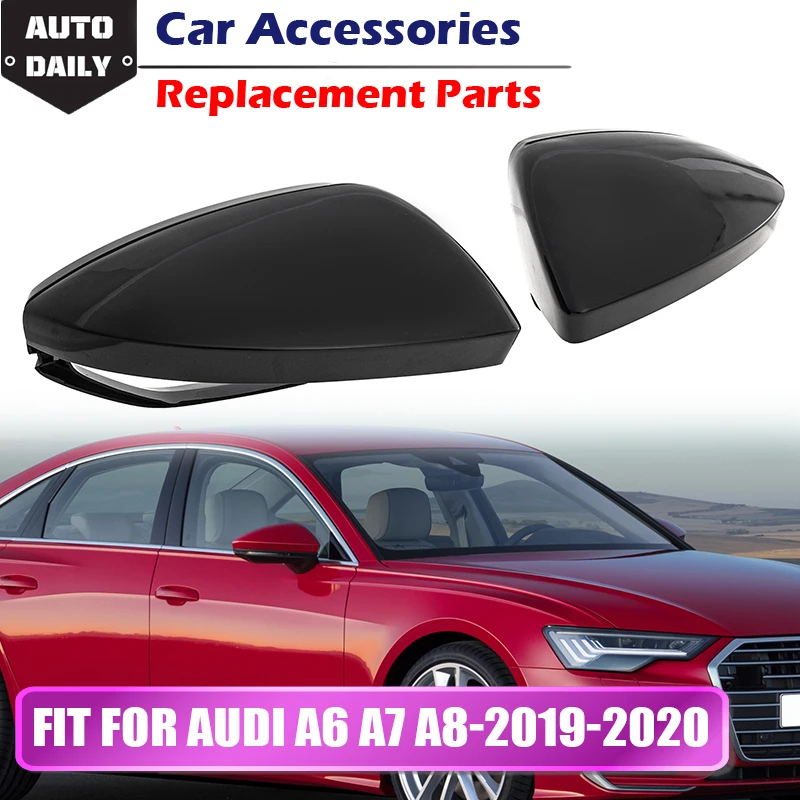 High Quality For Audi C8 A6 S6 A7 S7 A8 2019 2020 Lane Assist Glossy Black Car Side Door rearview mirror Cover Trim Car styling