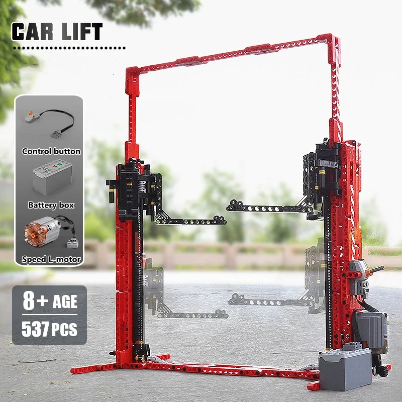 537PCS MOC 3054 Double Column Electric Car Lift Model 1:8 HighTech Maintenance Parking Building Blocks Brick Toys for adult Gift