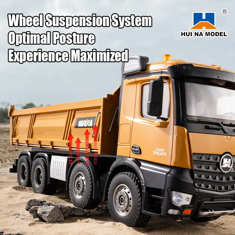HUINA 536 12-CH 1:14 Alloy Remote Control Full-Scale 8-Wheel Heavy-Duty Engineering Dump Truck Remote Control Toy With Lights