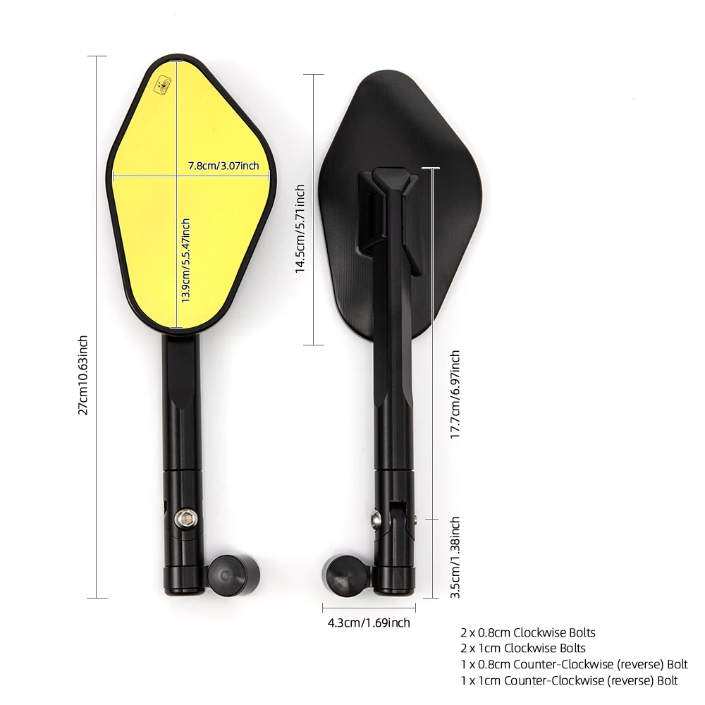 CNC Aluminium Reversing Mirror Motorcycle Modification Accessories Scooter Street Bike E-bike Yellow Mirror Octagonal Mirror