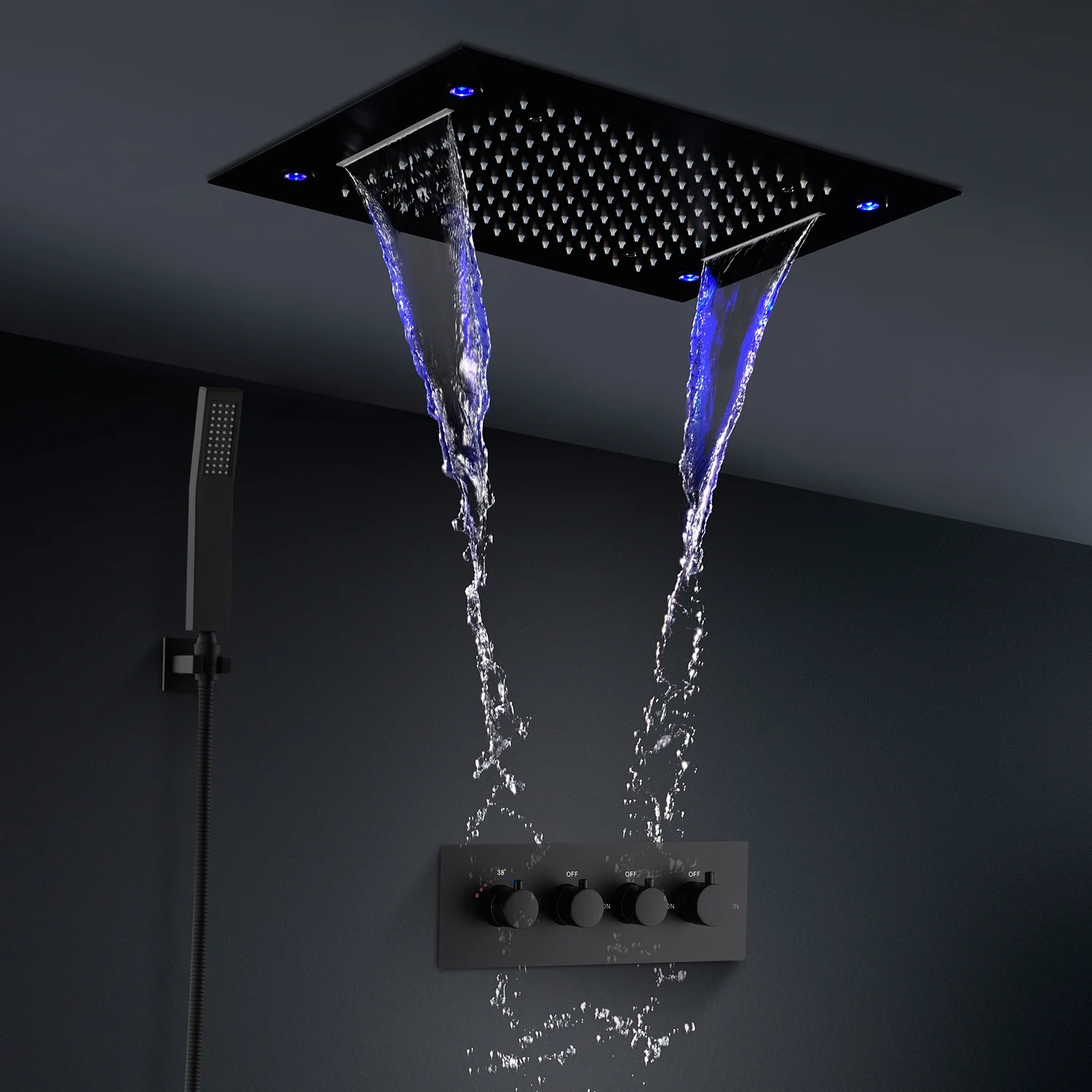 Imagem -04 - Remoto Led Shower Head Painel Conjunto para Banheiro Sistema de Chuva Cachoeira Misturador Termostático Válvula Tap Kit 20 14in