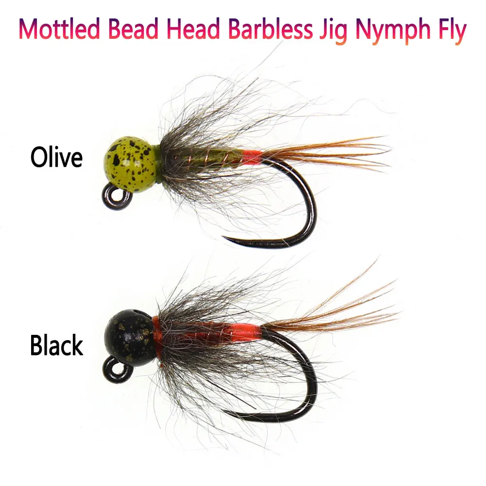 6PCS #14  #16 #18 Fast Sinking Mottled Tungsten Bead Head Barbless Jig Nymph Fly Perdigon Euro Wet Nymph Trout Fishing Lures Fly