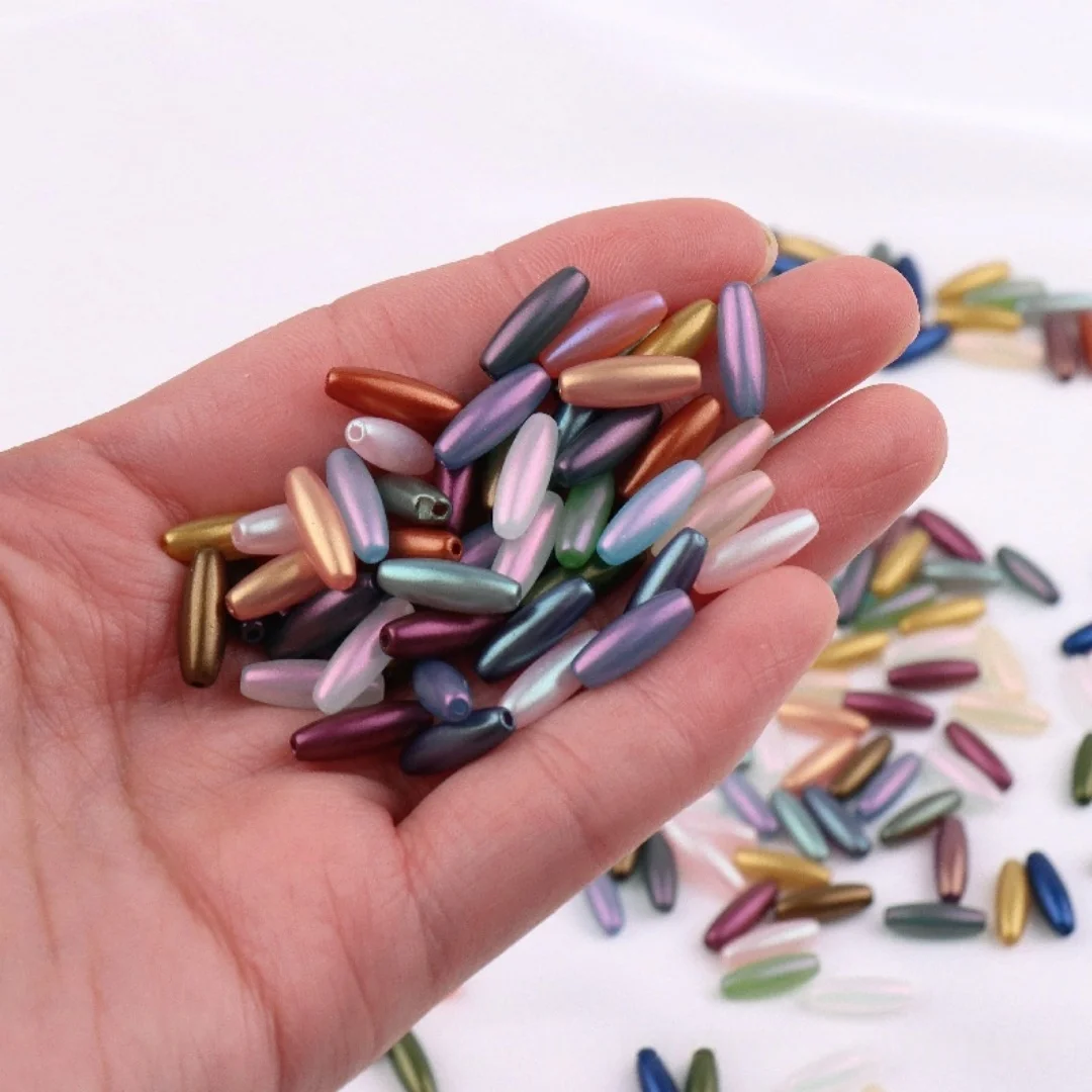 4x12.5mm Non Fading Metallic Color, Colorful Oval Glass Rice Grain Scattered Beads Handmade DIY Bracelet Jewelry Bead