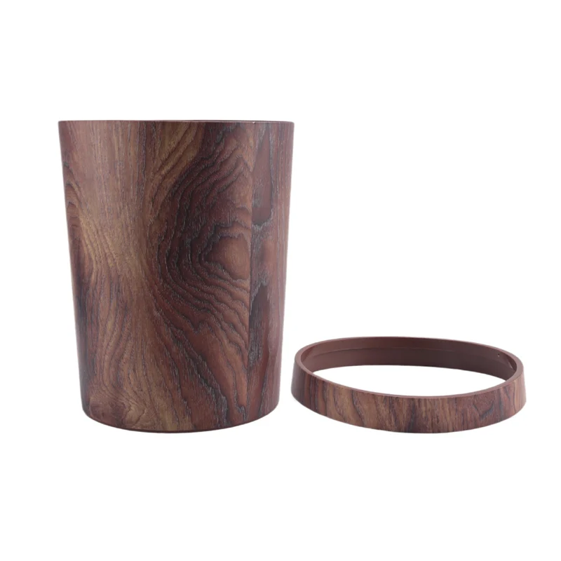 

Retro Creative Wood Grain Trash Can Household Living Room Kitchen Trash Can-AT35