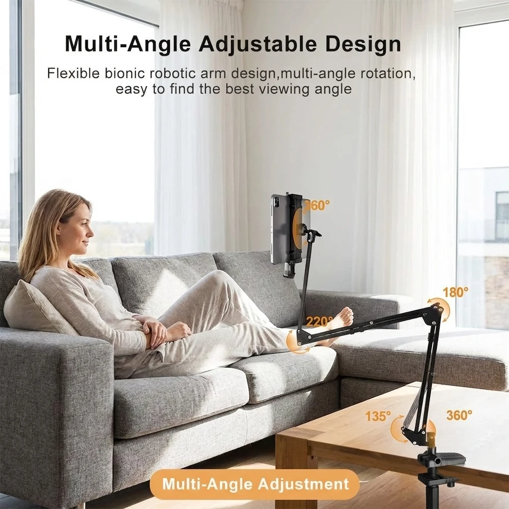 Tablet Mount Stand Bracket for Bed, 90cm Metal Arm 360° Rotating Tablet Holder for iPad Phone 4.5‑11 Inch