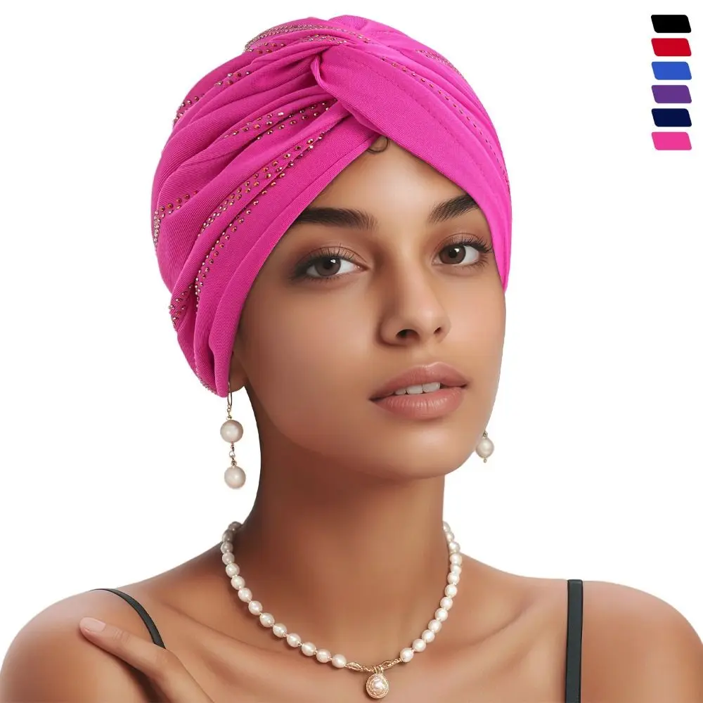 

New Stretchy Women's Turban Diamond Pure Color Turban Caps Headwear Women Girls