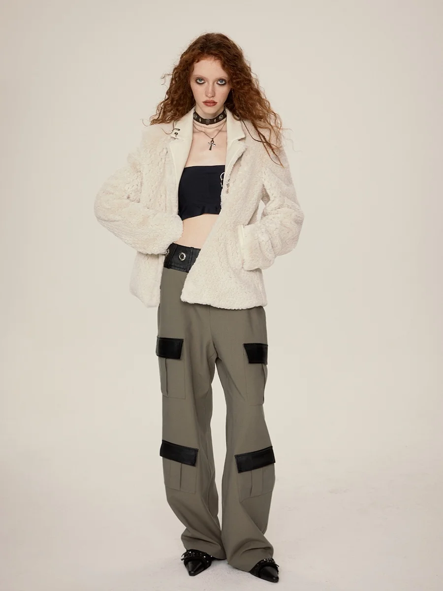 高品質フェイクラビットファー ジャケット 冬の新作 パッチワーク 暖かいアウター ルーズフィット 快適なレディースファッションコート