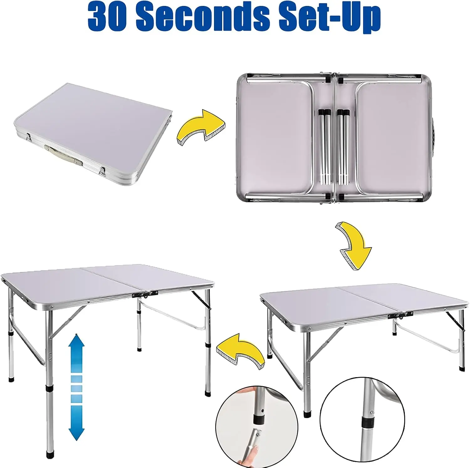 EFAN-mesas plegables de aluminio para pícnic, 3 pies, 90x60x37/67cm, altura ajustable, ligeras para campamento + asa de transporte