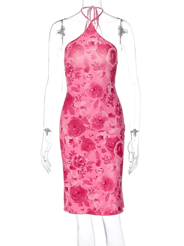 

Beachwear Dresses 2026 Woman New Summer Women's Halter Neck Fashion Printed Dress Package Hip Bodycon Backless Vestidos Trendy