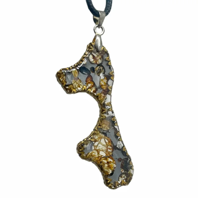 Natural Seymchan Meteorite Irregular Pendant Genuine Russian Pallasite Extraterrestrial Rock Necklace QB335